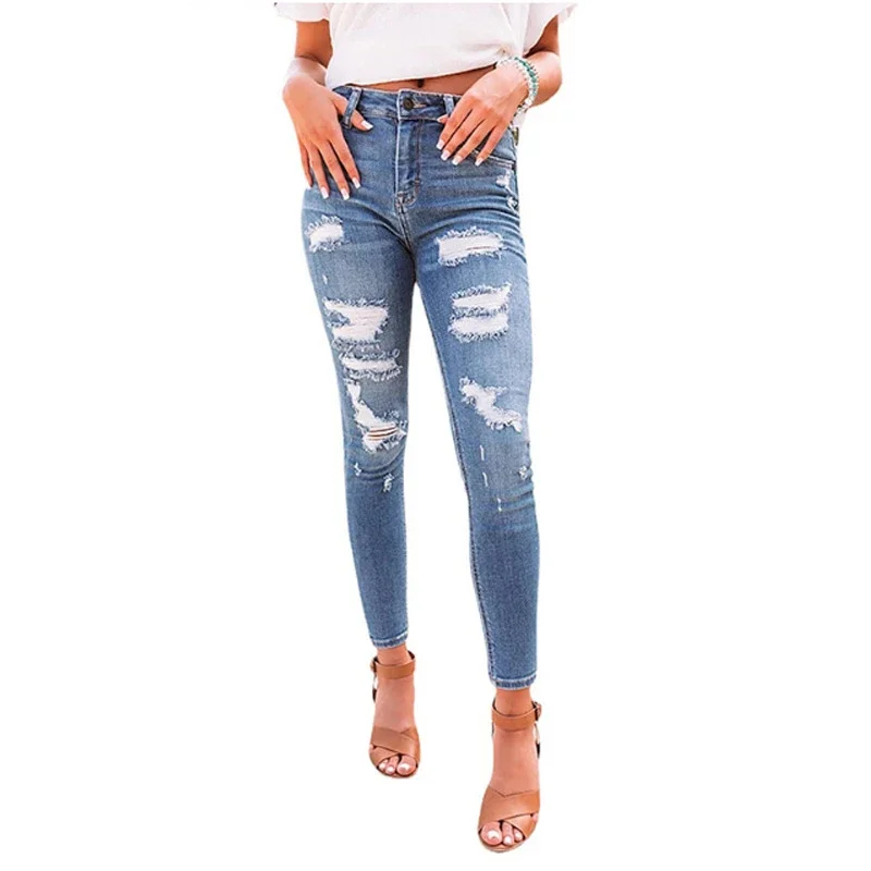 High-waisted Stretch Hole Skinny Jeans