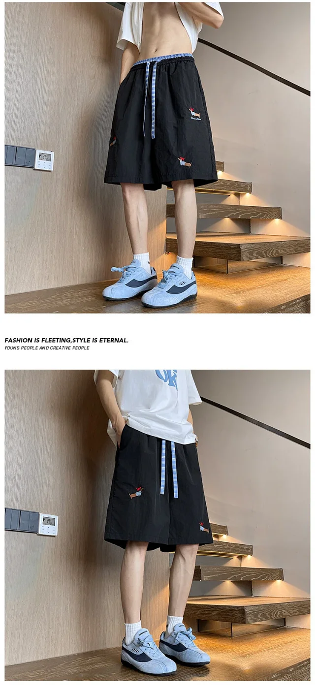 Men's Dachshund Embroidered Ice Silk Shorts Detail
