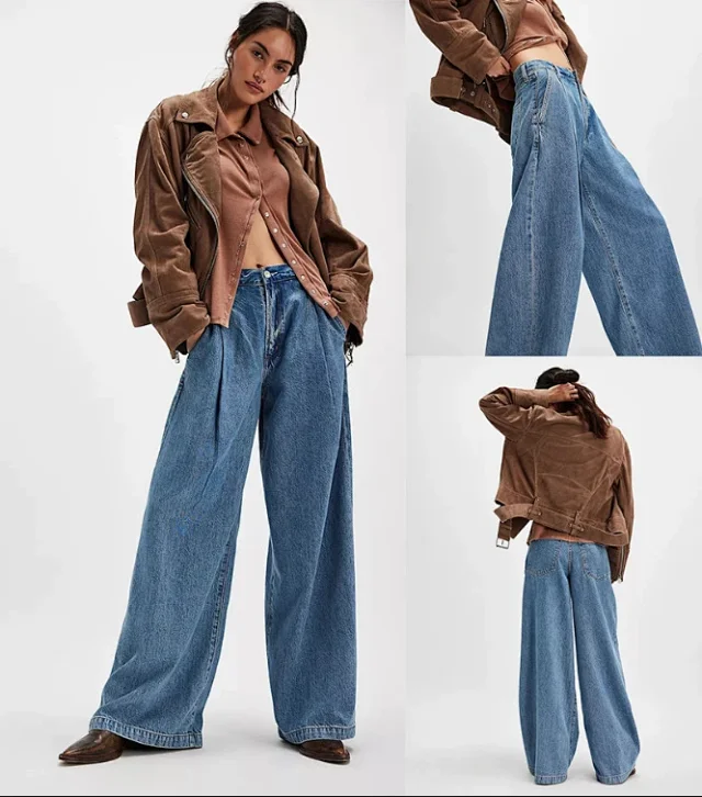 Factory Direct Sale Retro Wide-Leg Jeans Detail