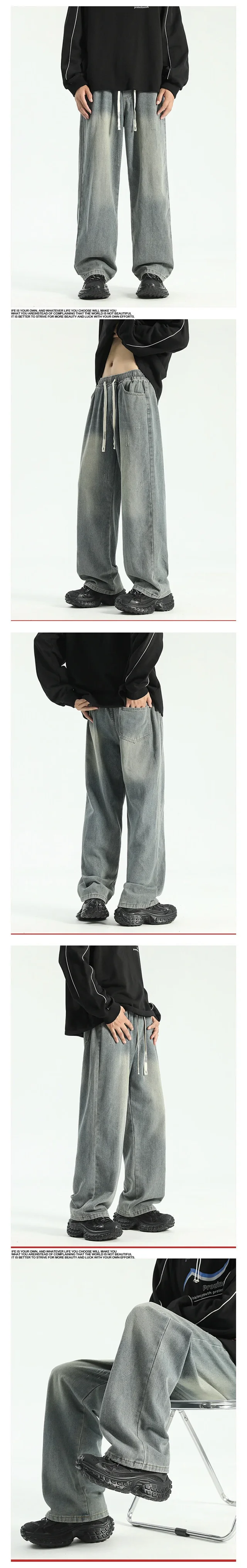 Men's Black Washed Straight Jeans Detail