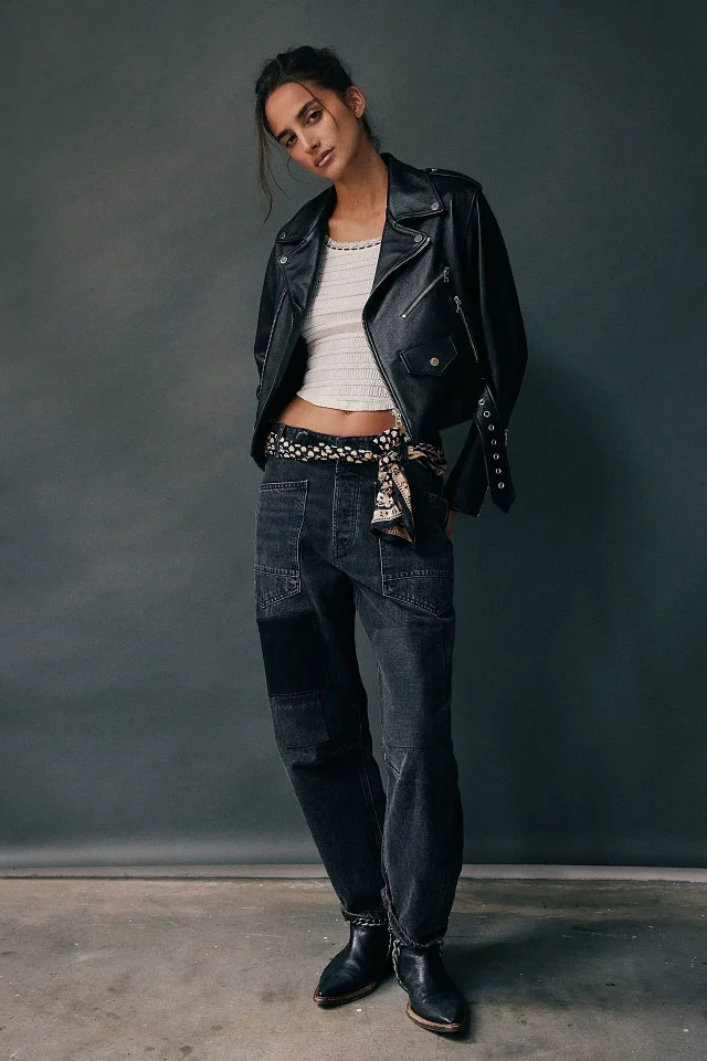 8 - Color Retro Denim with Patchwork & Drawstring Detail