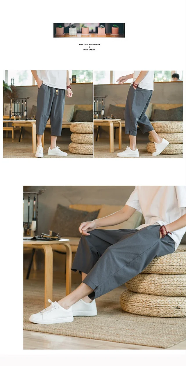 Men's Summer Cotton Cropped Pants Detail