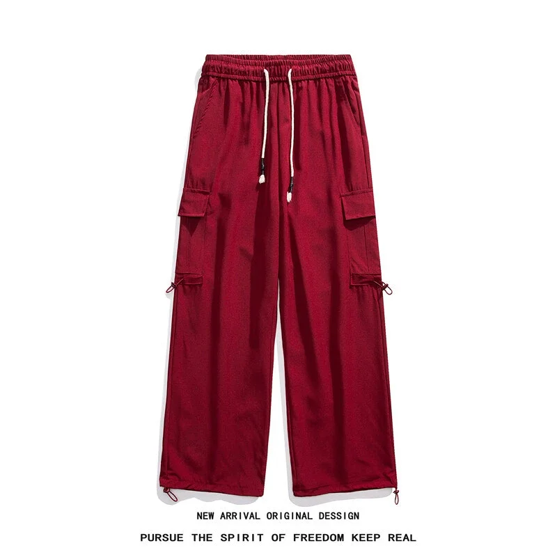 Wine Red Quick - Dry Ice Silk Men's Summer Casual Pants