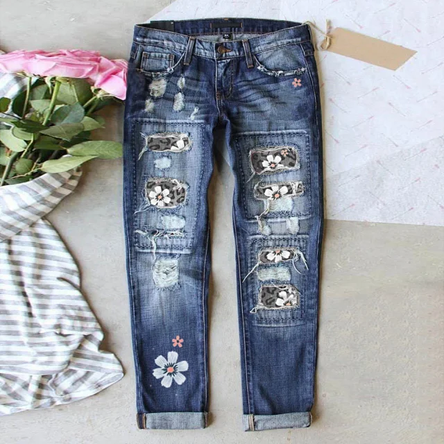 Fashion Slim Printed Denim Pants for Women Detail