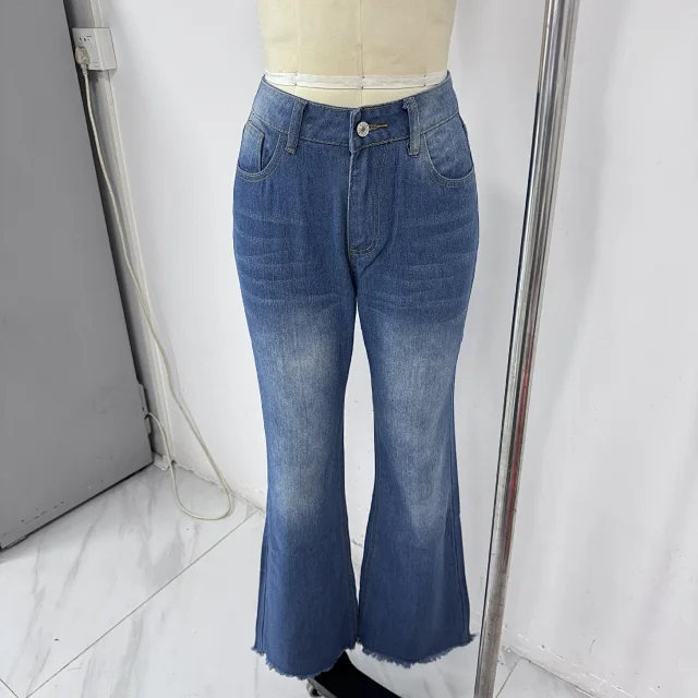 High-waist Butt-lifting Tie Flared Wide-leg Jeans (Women) Detail
