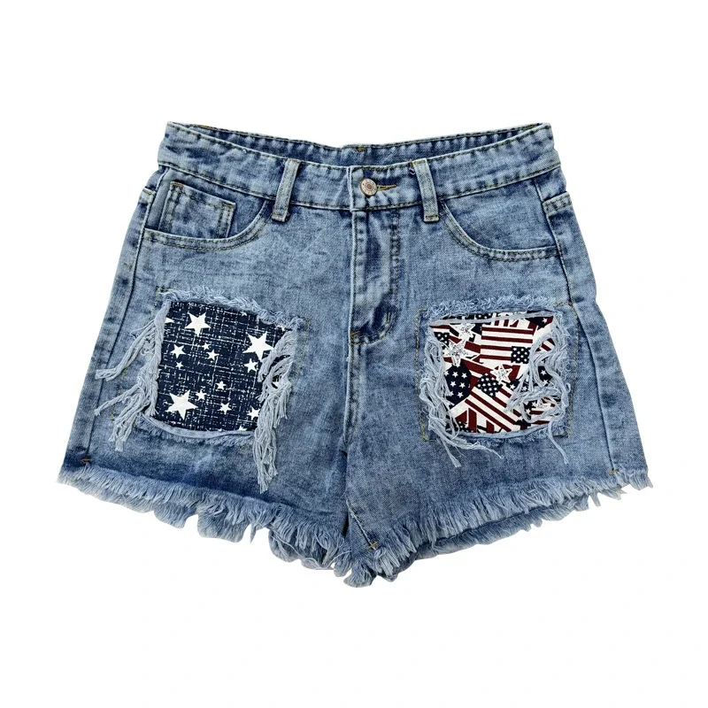 Snowflake Distressed Denim Shorts for Women