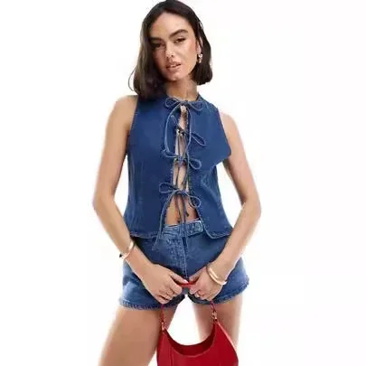 Factory Direct: Amazon AliExpress European & American Women's Fashion Casual Strappy Denim Vest