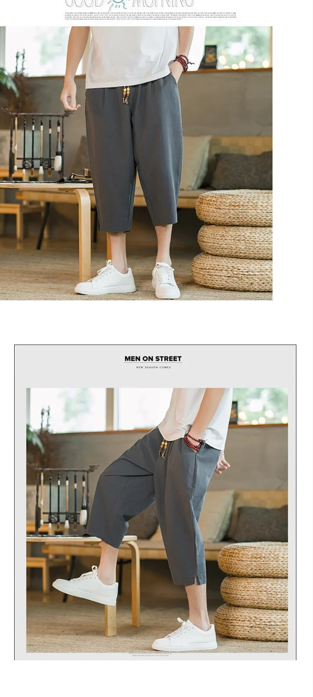 Men's Summer Cotton Cropped Pants Detail