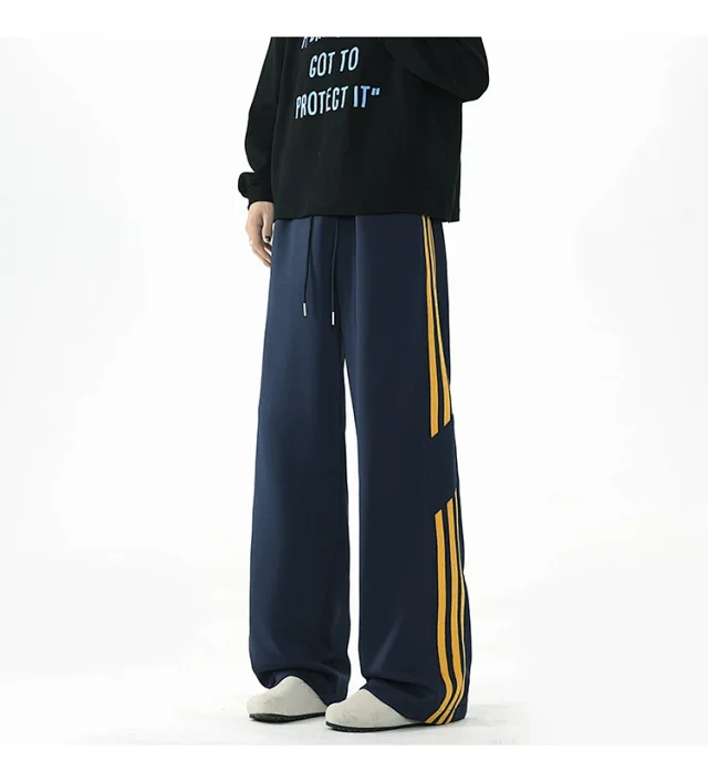 2025 Spring New US High Street Striped Patchwork Sweatpants for Men (Large Size, Wide-Leg, Loose & Casual Sportswear) Detail