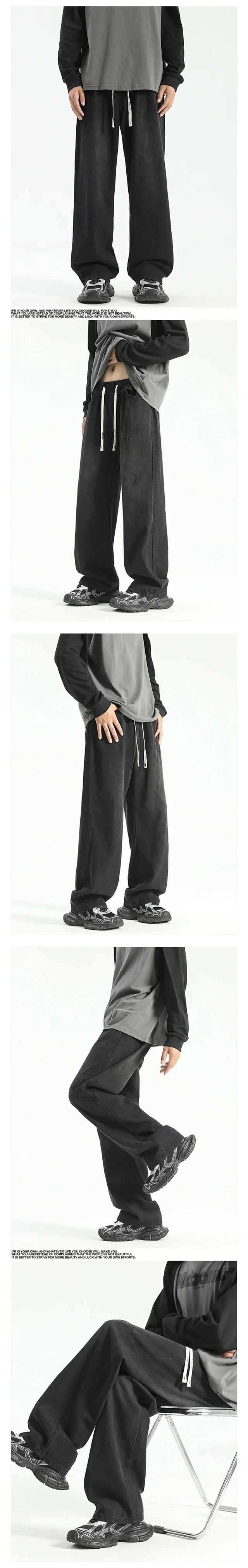 Men's Black Washed Straight Jeans Detail