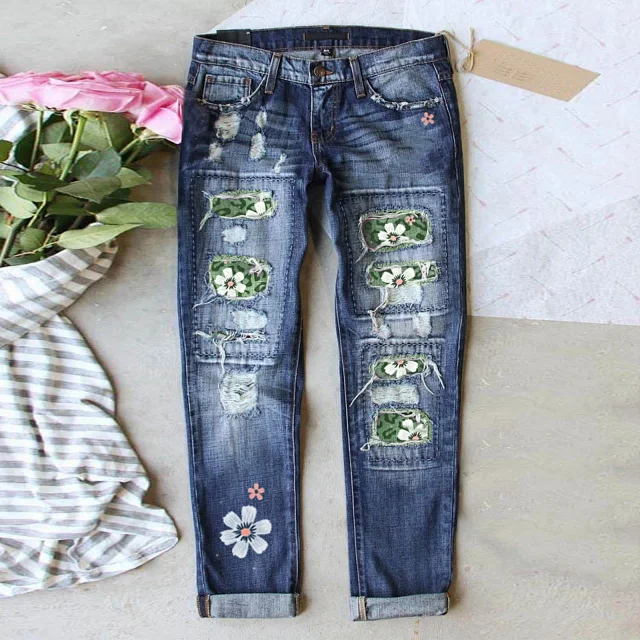 Fashion Slim Printed Denim Pants for Women Detail