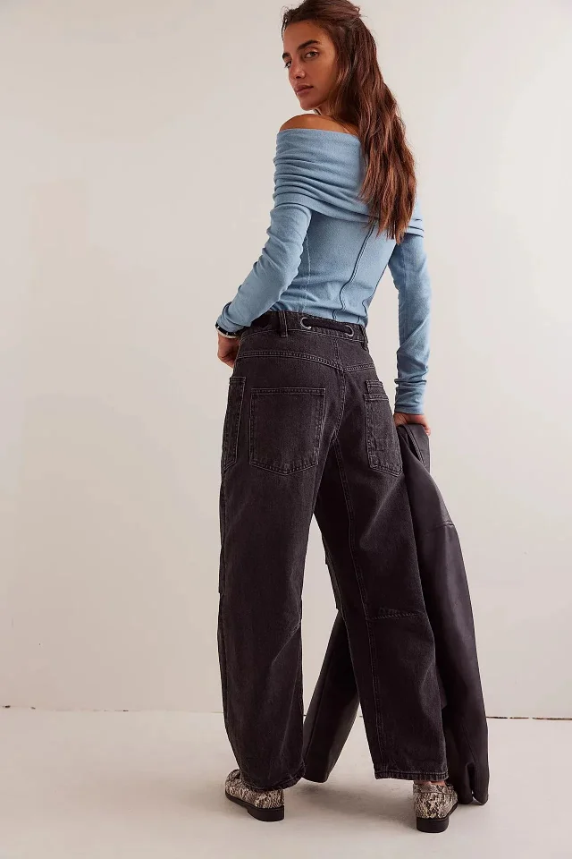 8 - Color Retro Denim with Patchwork & Drawstring Detail