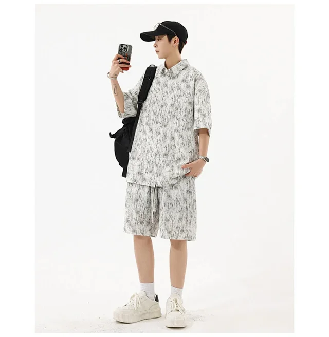 Men's Tie - Dye Short - Sleeve Shirt Set Detail