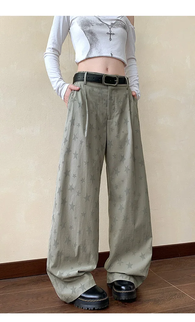 Men's Loose BF Straight Pants with Colorful Star Prints Detail