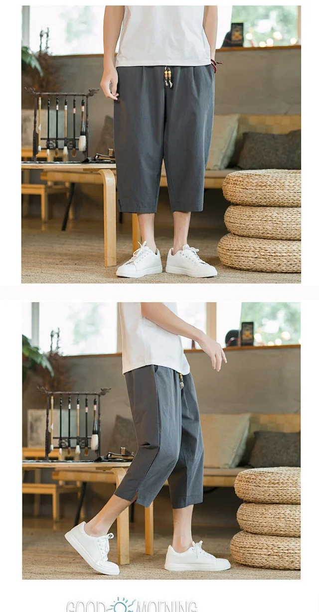 Men's Summer Cotton Cropped Pants Detail