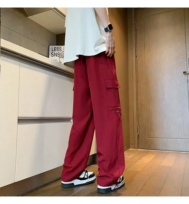 Maroon Quick - Dry Ice Silk Men's Summer Cargo Pants Detail