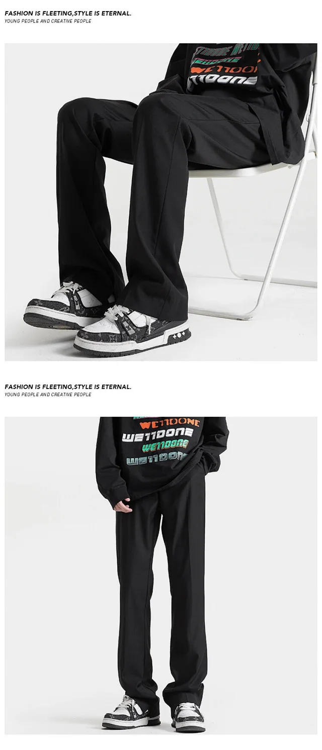 Trendy Brand Fleece Solid High - End Straight Trousers Detail
