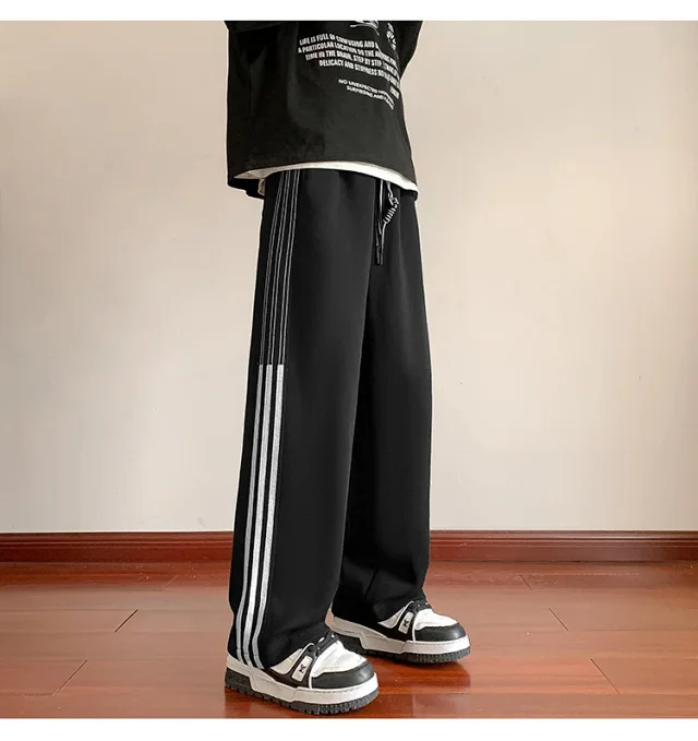 Japanese Oversize Men's Spring Retro Stripe Pants Detail