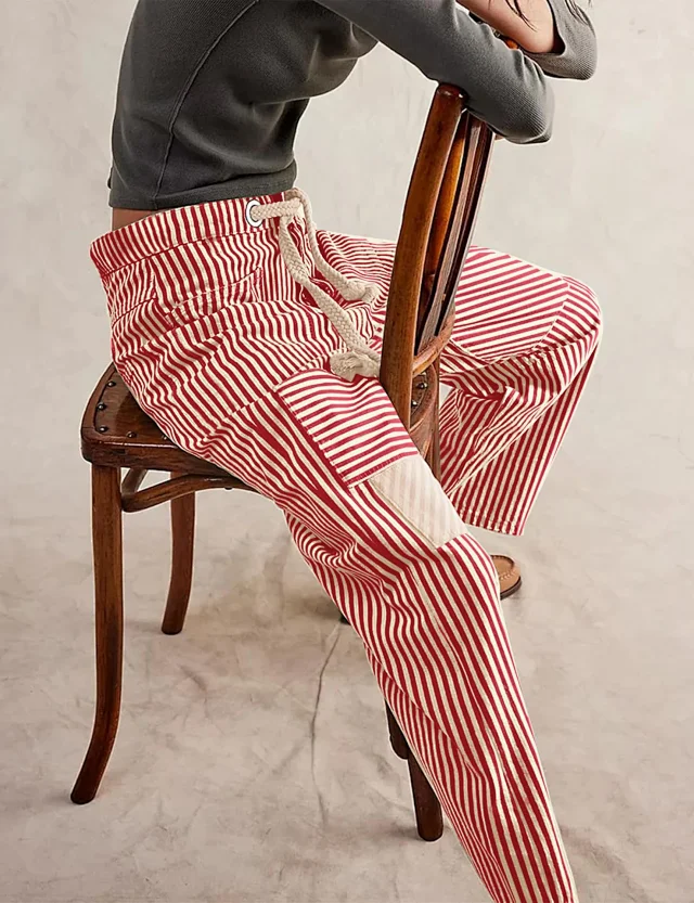 Mid-waist Striped Wide-leg Pants Detail