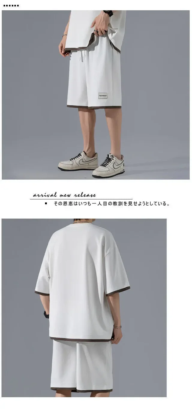 Men's Ice Silk Fake Two-piece T-shirt Set Detail