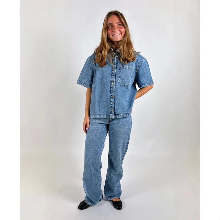 2025 Summer Retro Denim Short-Sleeve Shirts for Women