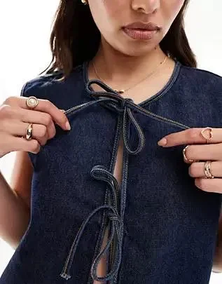 Amazon Denim Sleeveless Vest with Tie for Women Detail