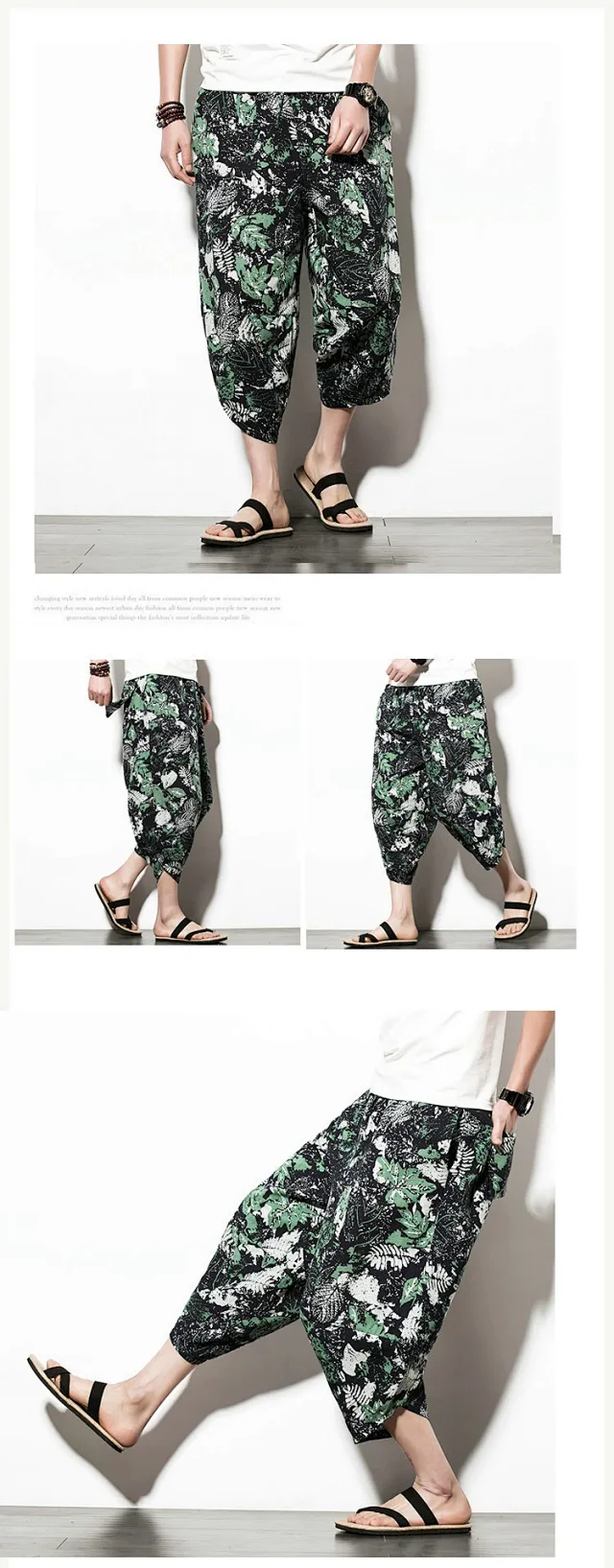 Men's 3/4-length Ethnic Cotton-Linen Pants Detail