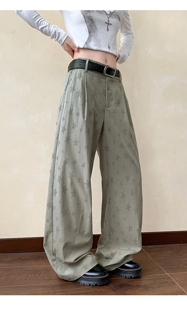 Men's Loose BF Straight Pants with Colorful Star Prints Detail