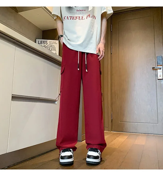 Maroon Quick - Dry Ice Silk Men's Summer Cargo Pants Detail