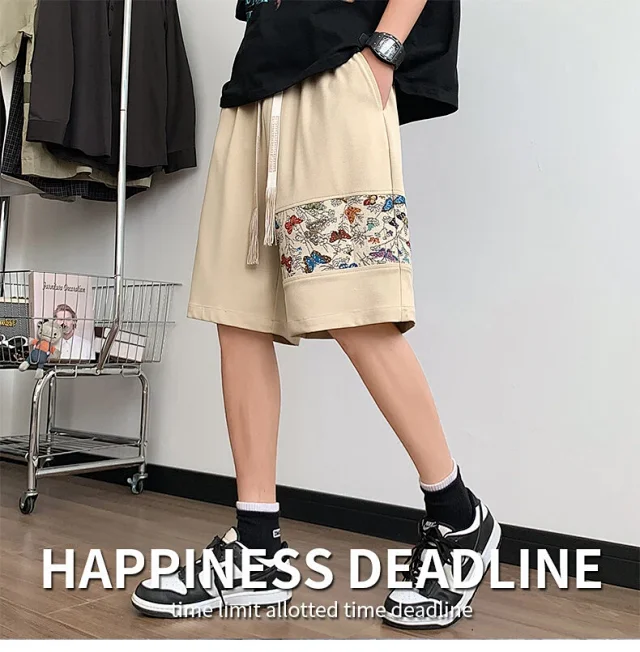 Chinese-style Embroidered Men's Sport Shorts Detail
