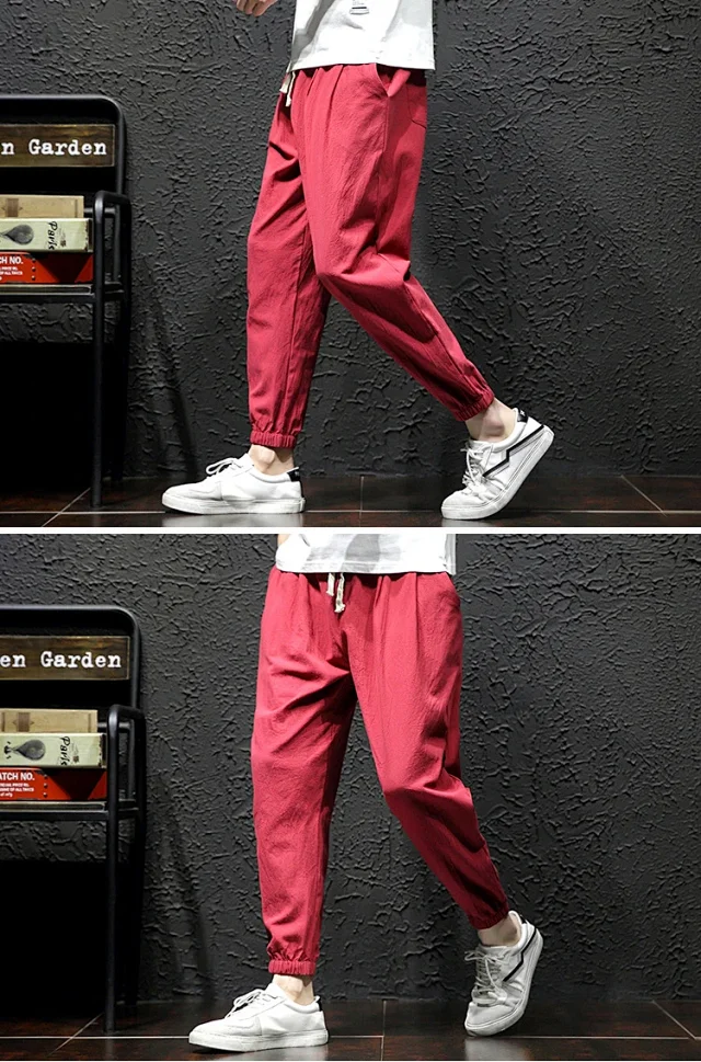 K801 Men's Spring Sporty Wide-Leg Linen Pants Detail