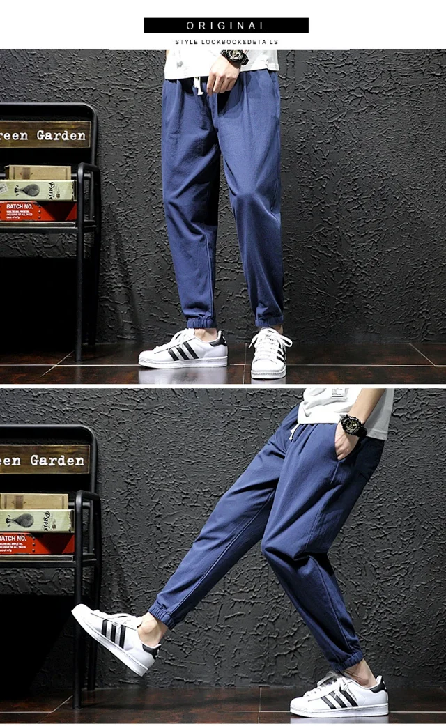 K801 Men's Spring Sporty Wide-Leg Linen Pants Detail