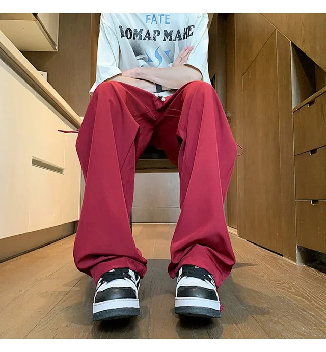 Maroon Quick - Dry Ice Silk Men's Summer Cargo Pants Detail