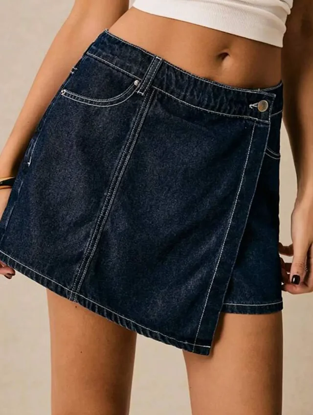 European and American Denim Shirt & Skirt/Pants Set Detail