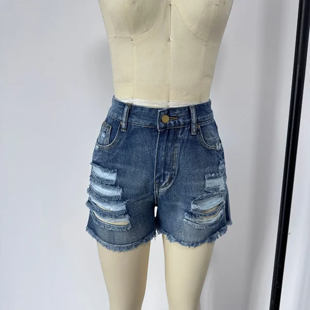 2025 Summer New Tassel Ripped Denim Shorts Detail