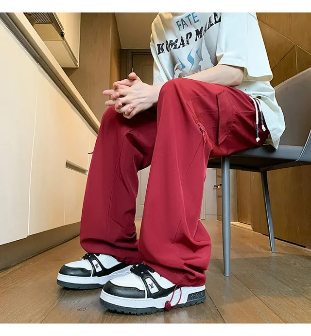 Maroon Quick - Dry Ice Silk Men's Summer Cargo Pants Detail