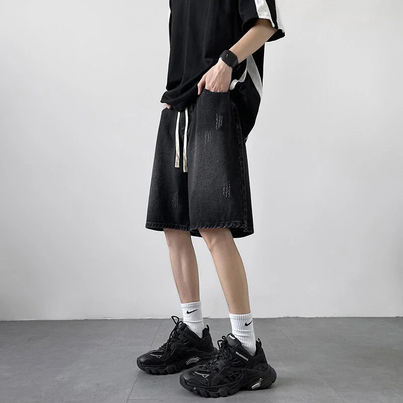 Men's Scratched Denim Shorts