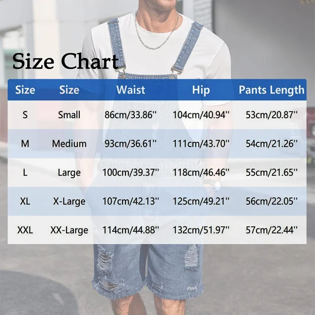 TEMU Big Size Ripped Men's Denim Bib Shorts Detail