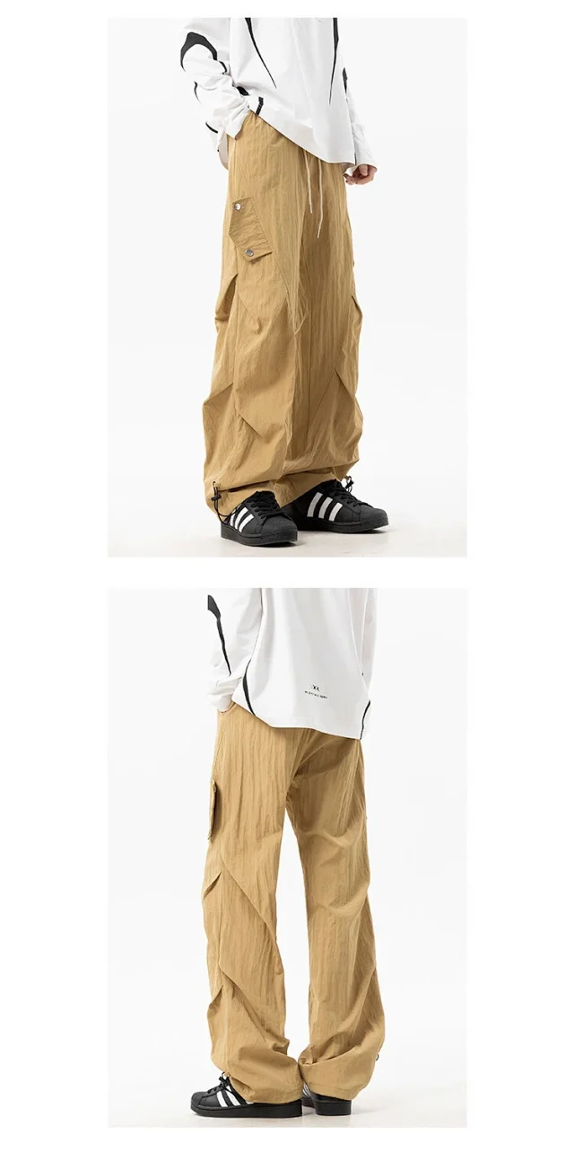 2025 Summer Men's Khaki Parachute Pants Detail