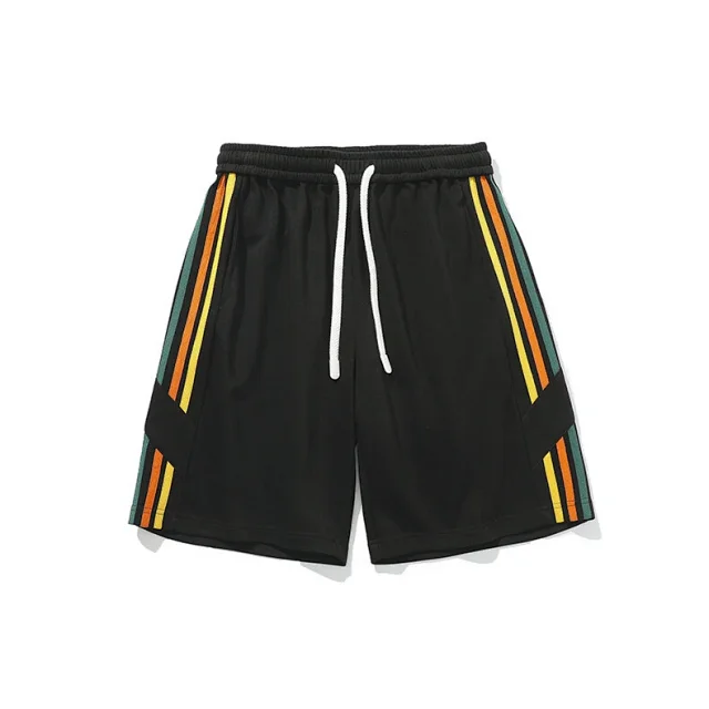 Men's Summer Basketball Shorts with Rainbow Ribbon Stripe Detail