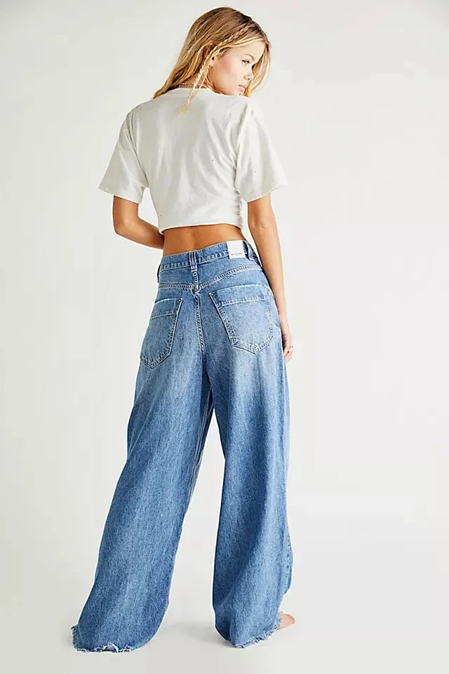 Vintage High-waisted Wide-leg Denim Pants Detail
