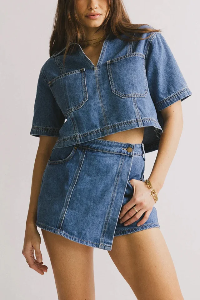 Amazon Western Denim Skirt & Pants Set Detail