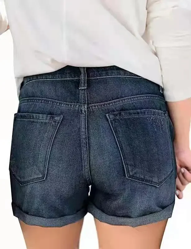 Plus-Size Retro Y2K Denim Shorts Detail