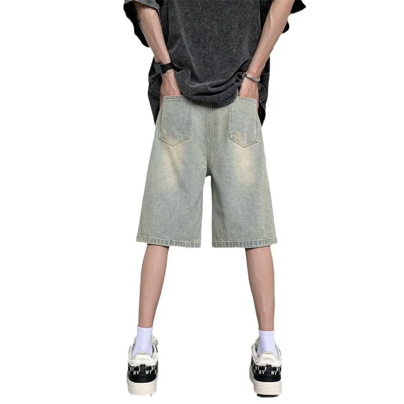 Men's Yellowish - Brown Ripped Denim Shorts
