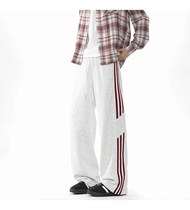 2025 Spring New US High Street Striped Patchwork Sweatpants for Men (Large Size, Wide-Leg, Loose & Casual Sportswear) Detail
