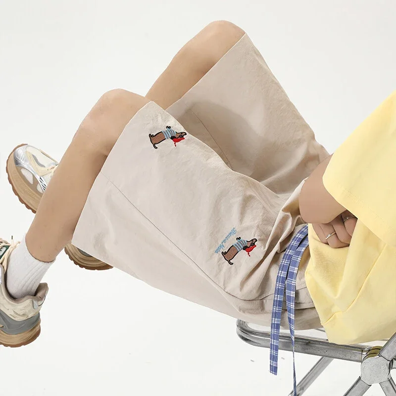 Men's Dachshund Embroidery Ice Silk Shorts 2025 Summer New
