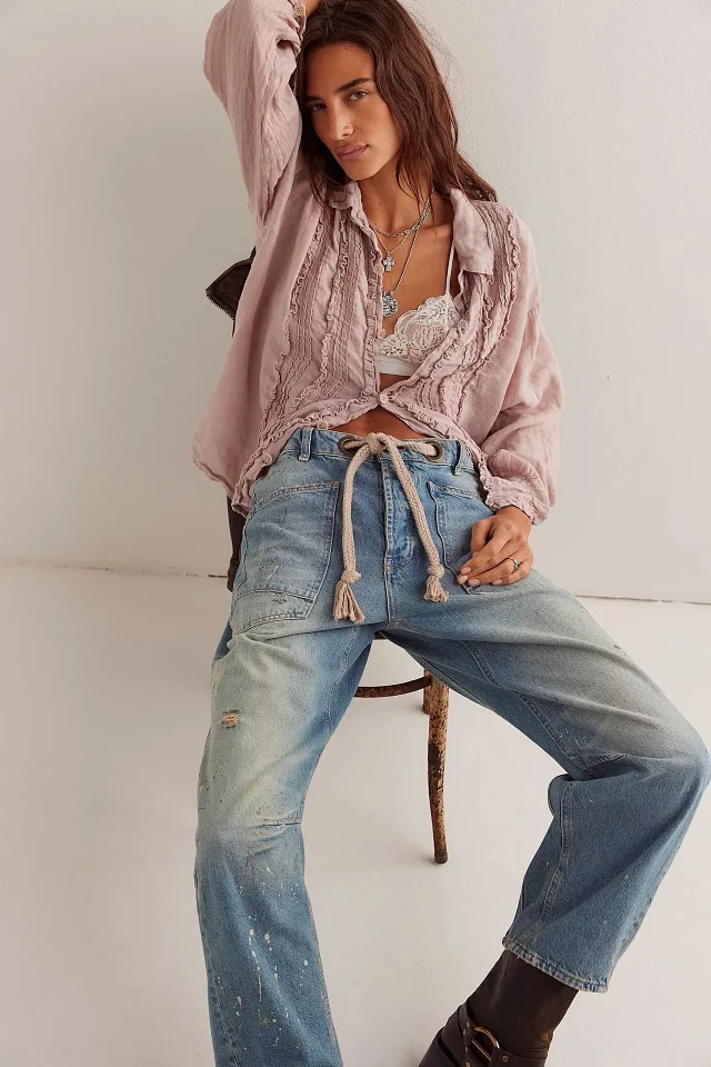 8 - Color Retro Denim with Patchwork & Drawstring Detail