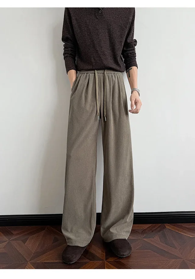 Khaki Wide-Leg Sport Pants Detail