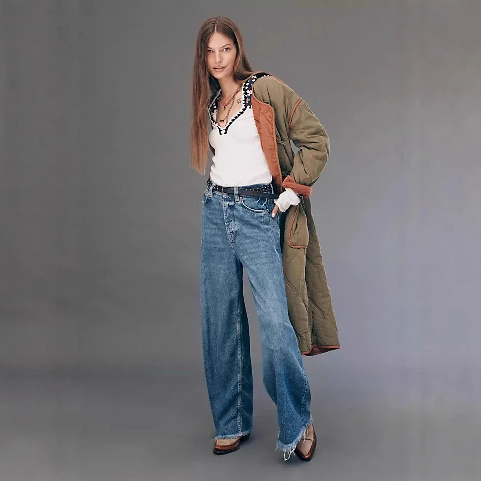 Vintage High-waisted Wide-leg Denim Pants