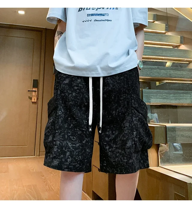 Men's Trendy Brand Black Shorts with Big Pockets Detail